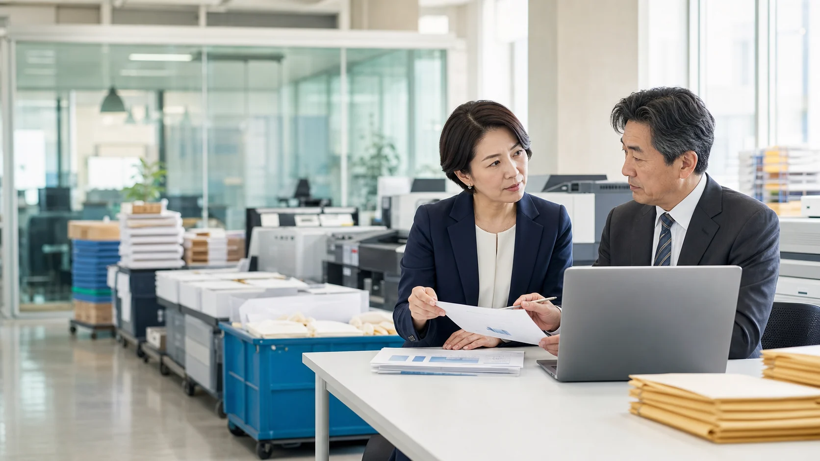 DM発送代行会社のM&A相談を行う経営者とアドバイザー